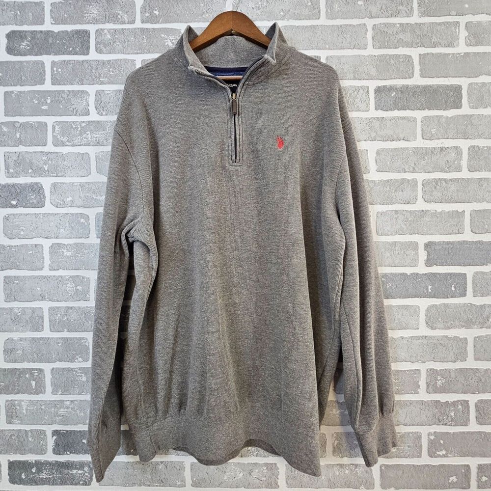 U.S. Polo Assn. Sweater Men's XL Tall XLT Gray 1/4 Zip Warm Casual Knit Pullover